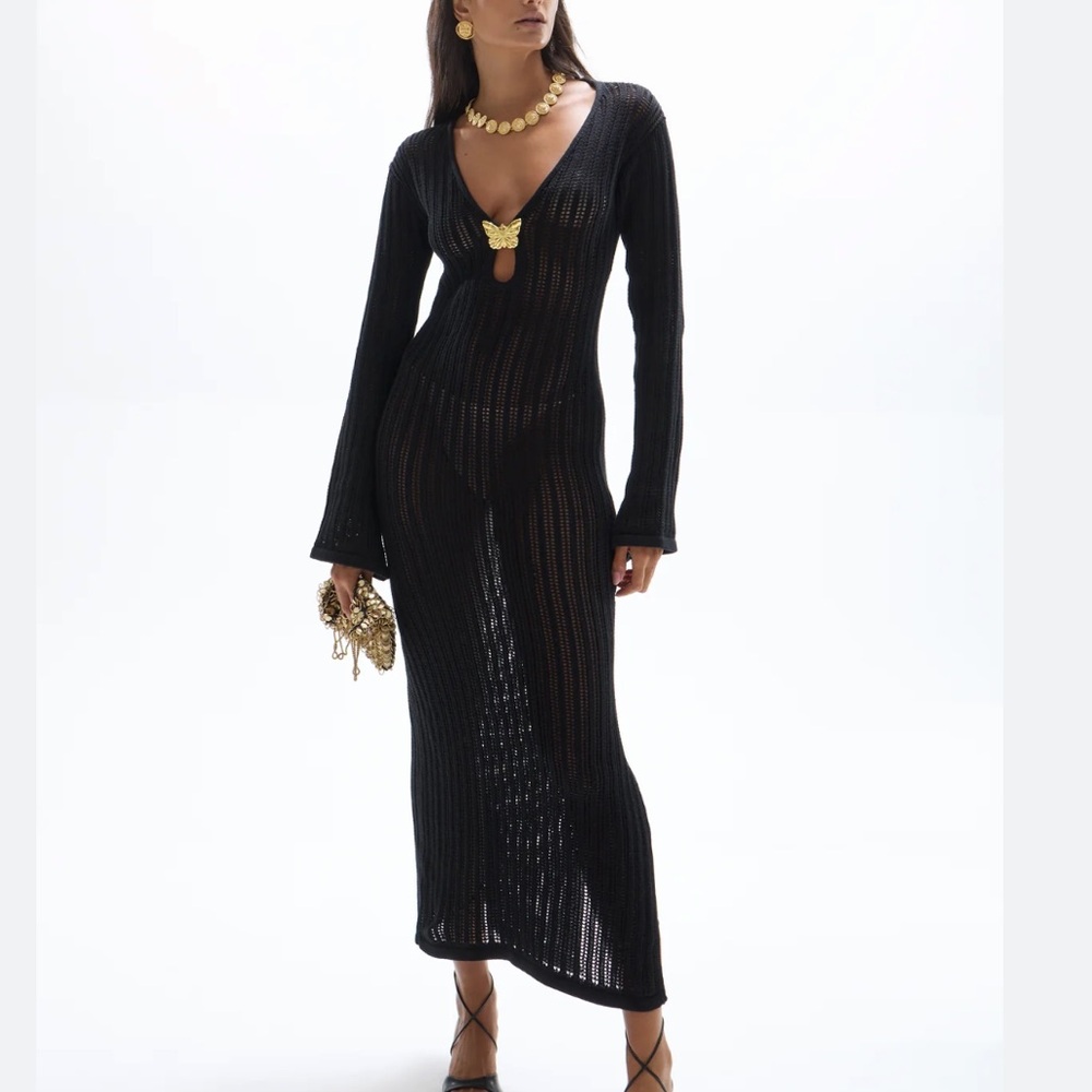 NWT Cin Cin Godiva Hibiscus Knit Dress - Black